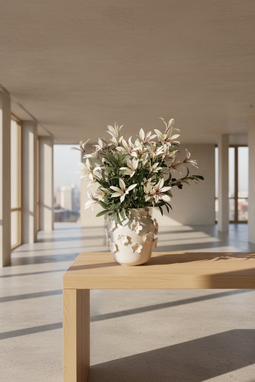 Zijden bloem Lelie lavendel creme 85 cm